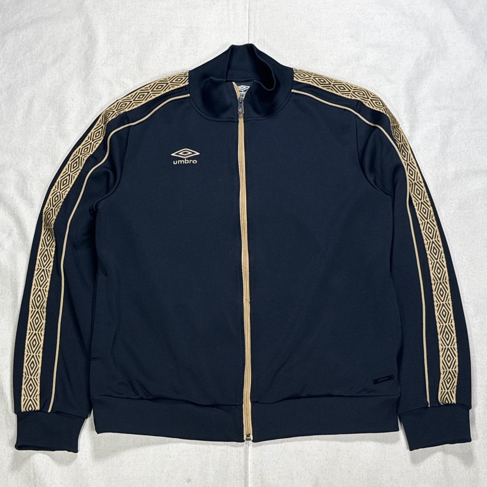 Umbro Premier Men's L Full-Zip Jacket Black/Gold Stand-Up Collar DOUBLE DIAMOND
